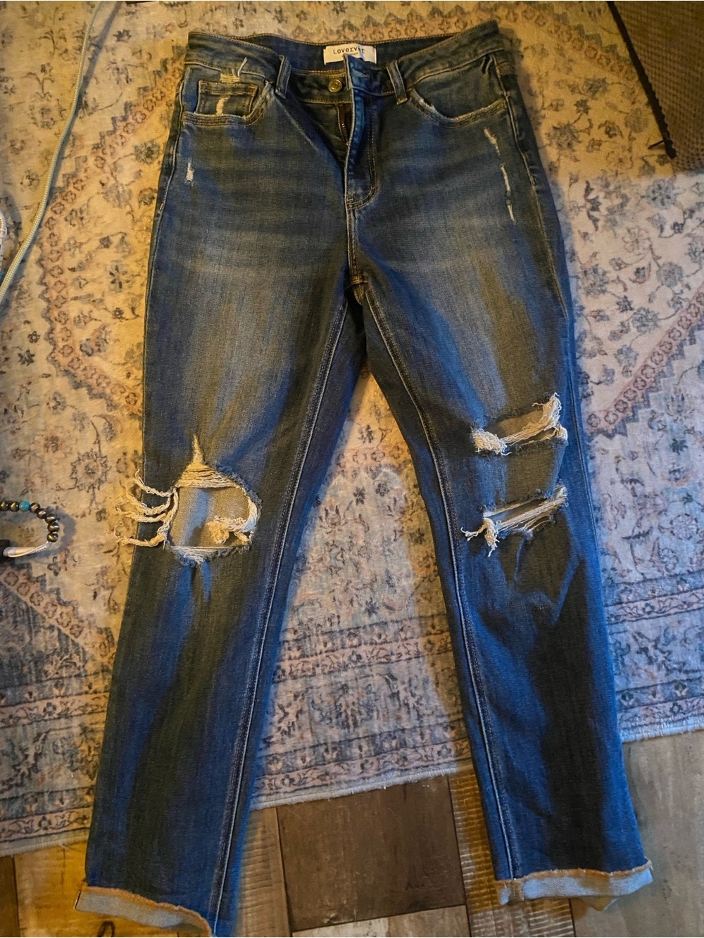 Lovers + Friends Distressed Straight Leg Jeans - Mid Blue
